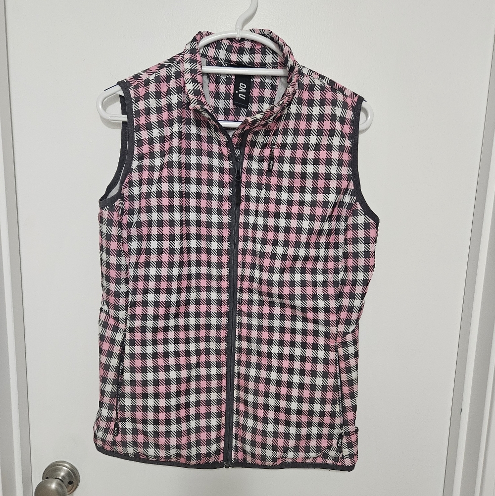 Nivo Pink Black White Houndstooth Zip Golf Vest Size Medium